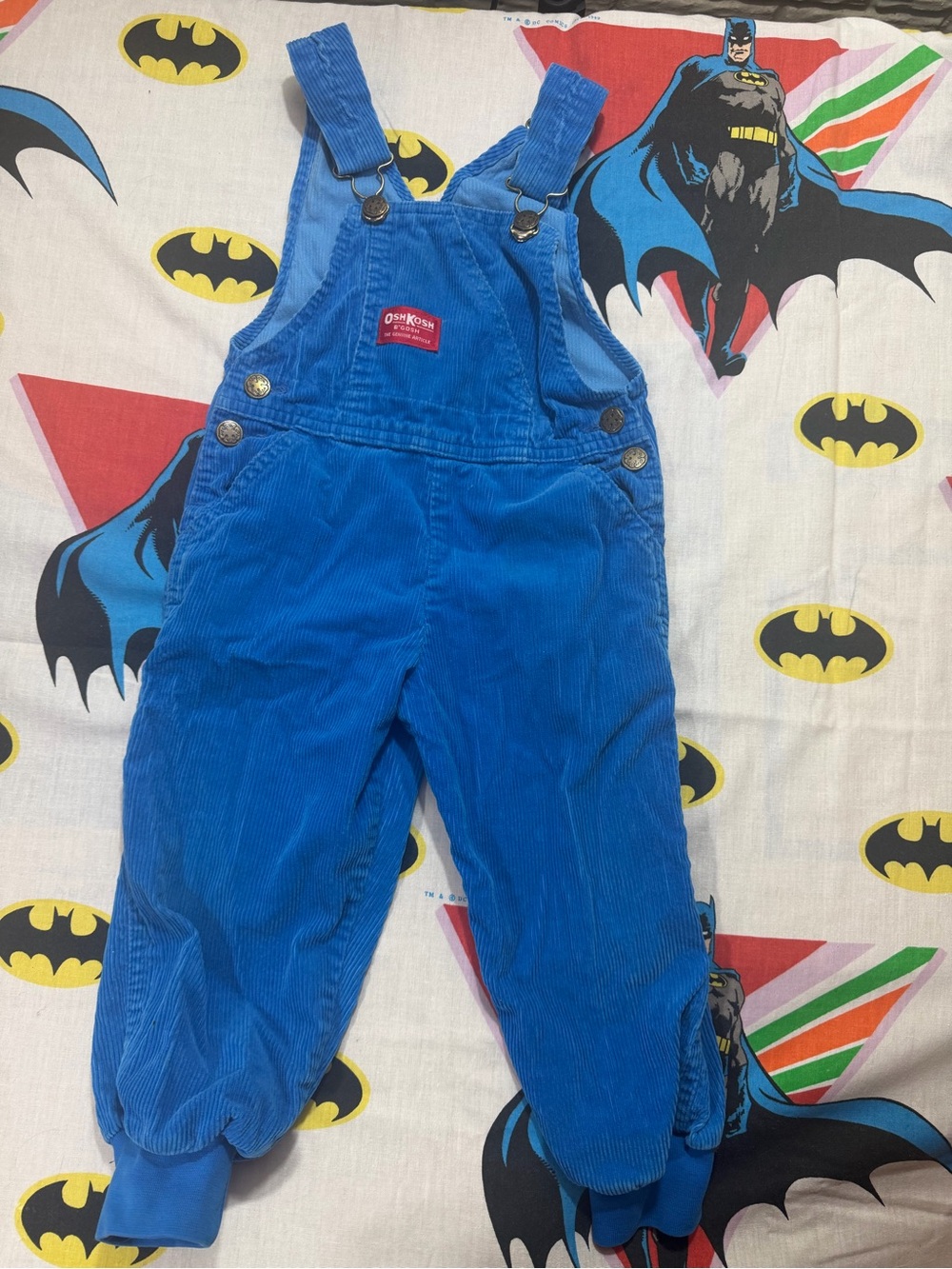 Vintage OshKosh B’Gosh 4T Blue Corduroy Overalls Construction Patch